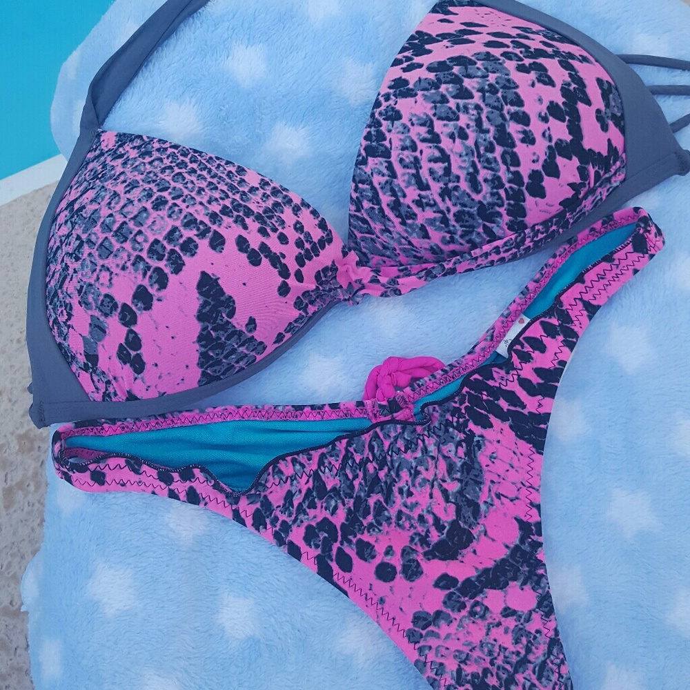 Bikini by B Swim-XS bottom & D cup-Pink & Gray